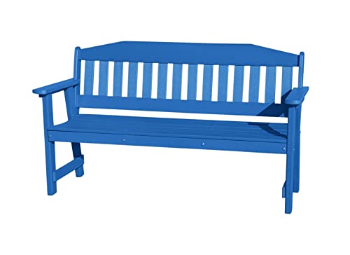 Phat Tommy Outdoor Garden Bench, Weatherproof Poly Lumber Furniture, Blue