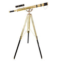 NAVIROCK Royal Vintage Double Barrel Brass Telescope with Black Leather & Adjustable Wooden Tripod Shiny Brass
