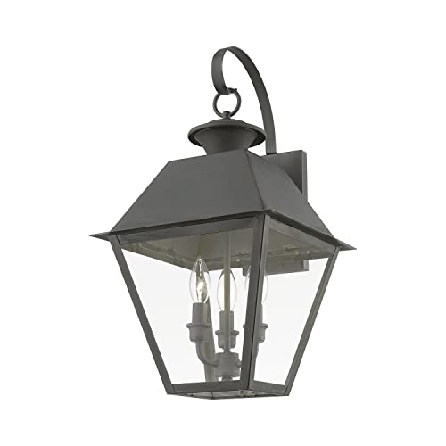 Livex Wentworth 3 Light Outdoor Wall Lantern 22" Tall Charcoal Finish Black