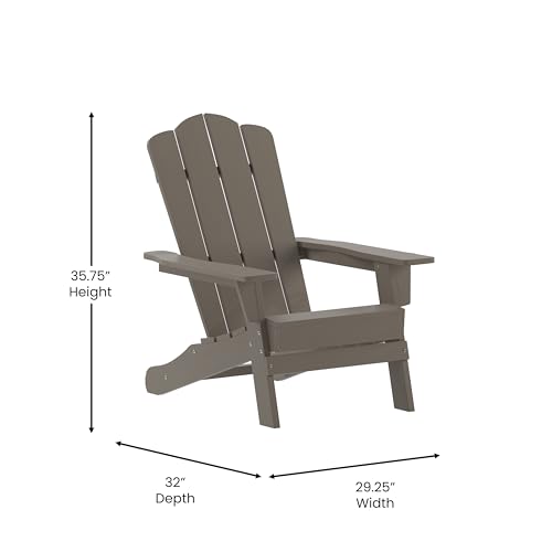 BizChair Adirondack Chairs Set of 4 with Cup Holders, Weather Resistant Poly Resin Brown