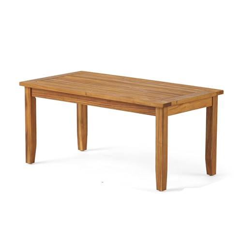 Benzara Outdoor Loveseat and Coffee Table Set Teak Brown and Blue