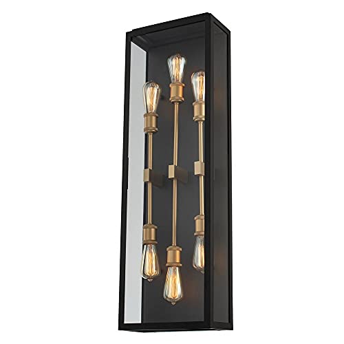 Kalco Ashland Outdoor Wall Sconce 6-Light 240W Matte Black / Sanded Gold