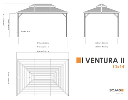 Sojag 10' x 14' Ventura II Hardtop Gazebo Dark Grey