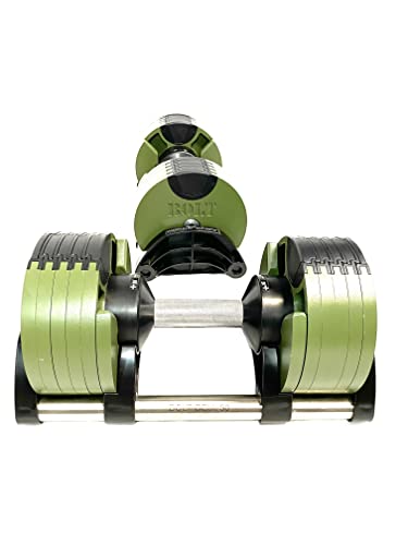 Bolt Fitness Supply x NÜOBELL Adjustable Dumbbell 5-50LB (Pair) Green Silver. Full Body Workout Home Gym.