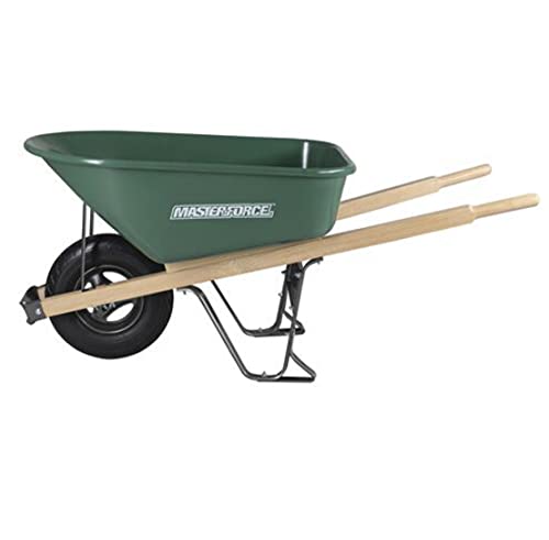 At Home Steel Wheelbarrow with Hardwood Handle - 6 cu.ft. Green