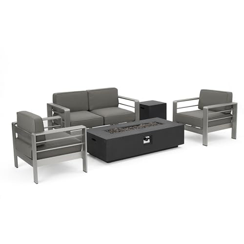 Christopher Knight Home Cape Coral 5-Piece Outdoor Chat Set with Fire Table Grey/Dark Grey