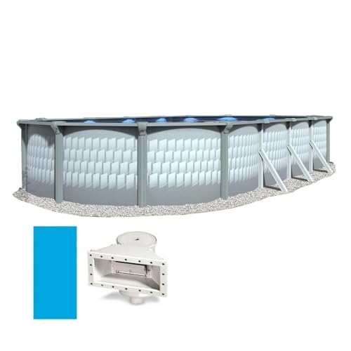 Lake Effect Pools Testudo Oval Above Ground Swimming Pool 52" Height Resin Protected Steel Sided Walls Bundle with Solid Blue Pattern Liner
