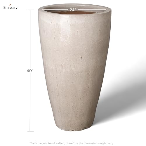 Emissary 24in Distressed White Stoneware Round Planter