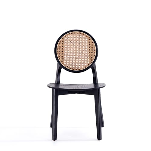 Manhattan Comfort Versailles Rattan Wicker Cane Outdoor Dining Chair Set of 4 Black/Natural