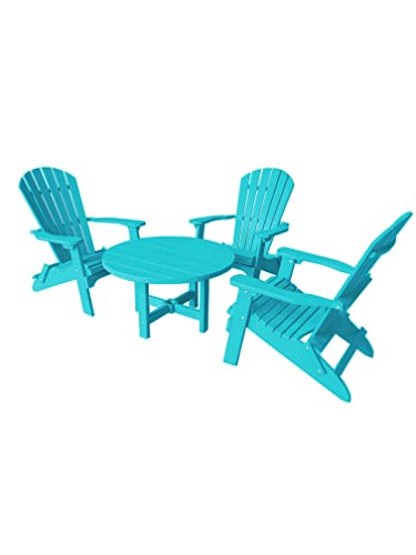 Phat Tommy Round Outdoor Coffee Table and Adirondack Chairs Set Teal