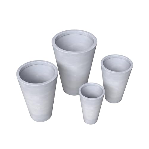 LeisureMod Pebble 4-Piece Fiberstone and MGO Clay Planter Set Mid-Century Modern Gray