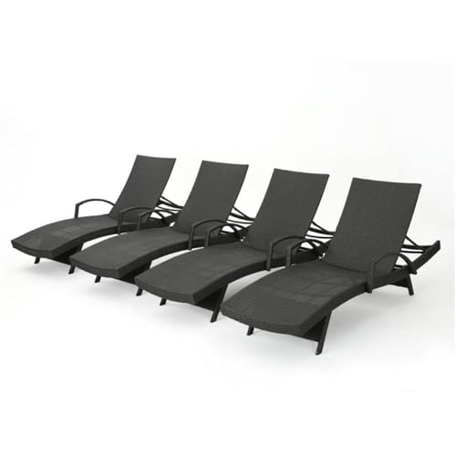 Noble House Salem Outdoor Wicker Arm Chaise Lounge Set of 4 Grey