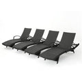 Noble House Salem Outdoor Wicker Arm Chaise Lounge Set of 4 Grey