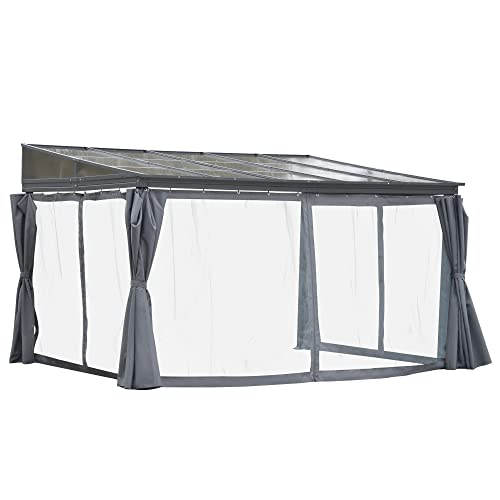 Outsunny 10' x 13' Outdoor Patio Gazebo with Sloping Roof, Aluminum Frame, & Netting Curtain Gray