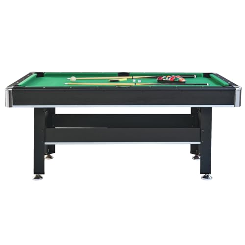 Voohek 6ft Pool Table with Table Tennis Top, Billiard Balls, Cues, Triangle Rack, Poly-Sealed Tabletop Black+Green