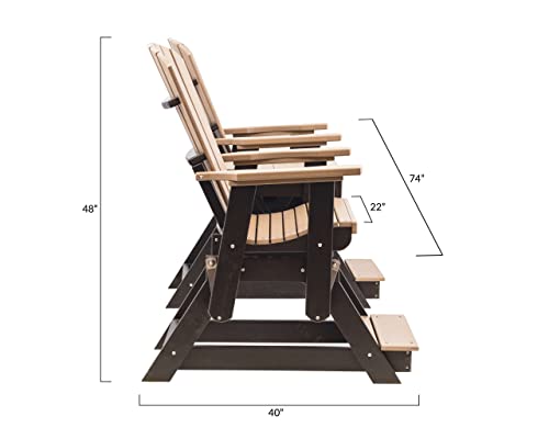 EcOasis Grand Lake Amish Crafted Poly Outdoor Adirondack Double Balcony Glider Weatherwood on Black