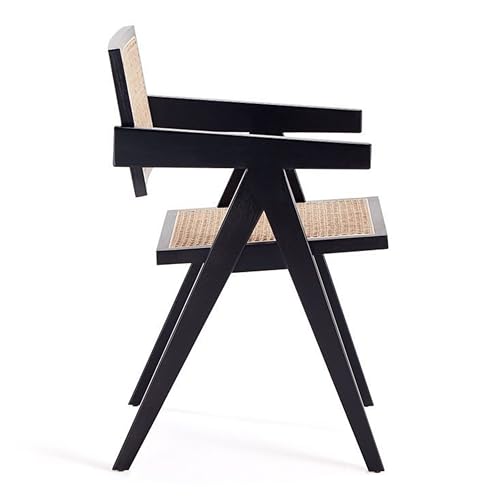 Manhattan Comfort Hamlet Rattan Wicker Cane Side Dining Chair Set of 2 Black/Natural