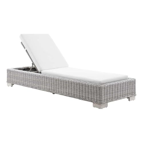 Modway Conway Outdoor Patio Wicker Rattan Chaise Lounge Light Gray White