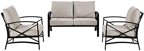 Crosley Furniture Kaplan 3-Piece Outdoor Loveseat Patio Furniture Set Oiled Bronze with Oatmeal Cushions