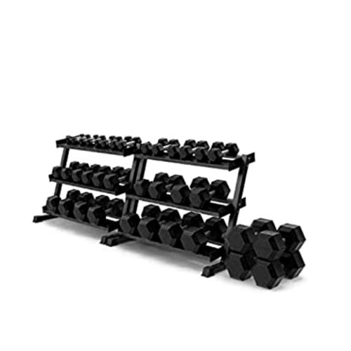 HAJEX Rubber Hex Dumbbell Pairs with Dumbbell Rack