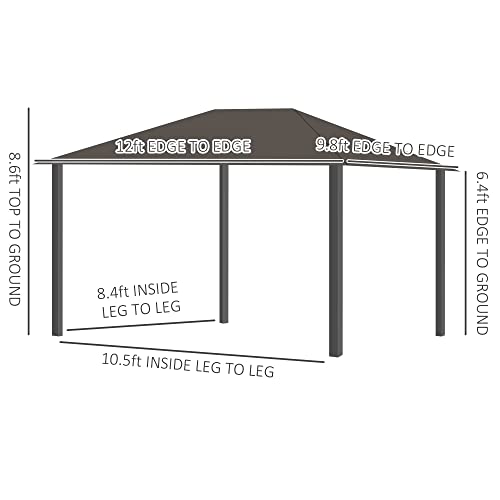 Outsunny 10' x 12' Hardtop Gazebo with Curtains and Netting Dark Gray