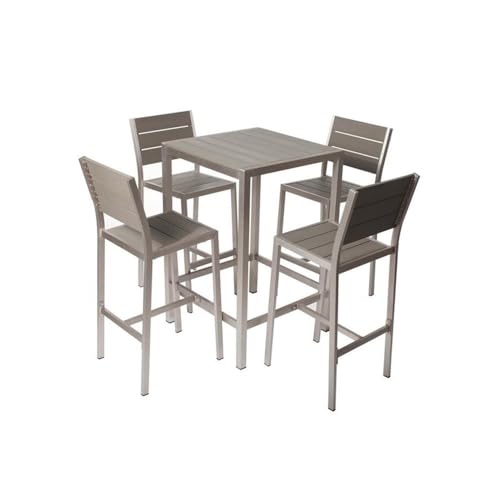 Pemberly Row 5-Piece Modern Aluminum Frame Patio Bar Set Grey