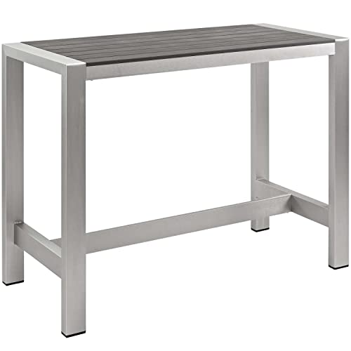 Modway Shore 5-Piece Aluminum Outdoor Patio Pub Bistro Set Silver Gray