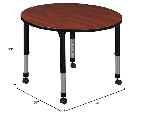 Regency Kee Height Adjustable Mobile Round Classroom Table 36" Cherry