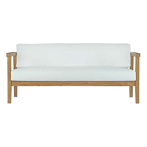 Modway Bayport Teak Wood Outdoor Patio Loveseat Natural White