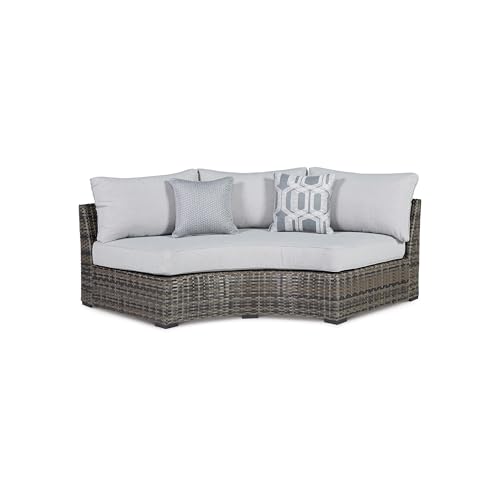 Benzara Mita 86 Inch Outdoor Loveseat with Pillows Gray Beige Black