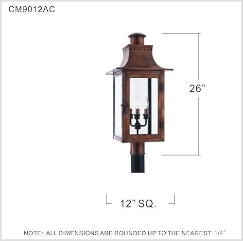 Quoizel Chalmers 3-Light Outdoor Post Lantern Aged Copper