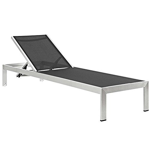 Modway Shore Aluminum Outdoor Patio Chaise Lounge Chairs with Cushions Silver Navy