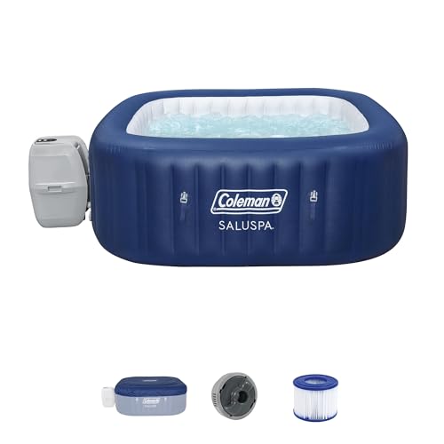 Bestway Coleman Hawaii AirJet Inflatable Hot Tub with EnergySense Cover Blue + SaluSpa Spa Seat Adjustable Legs 6 Pack