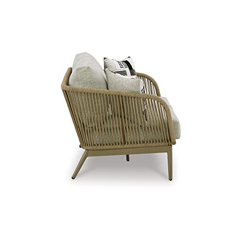 Signature Design by Ashley Swiss Valley Bohemian Outdoor Loveseat with Cushion Light Brown