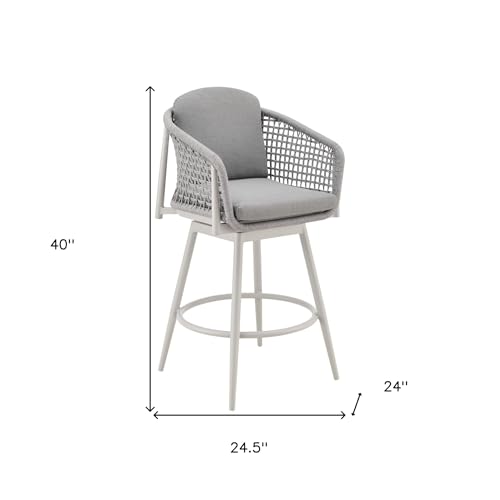HomeRoots 40" Light Gray Metal Swivel Outdoor Counter Height Bar Chair with Footrest Grey