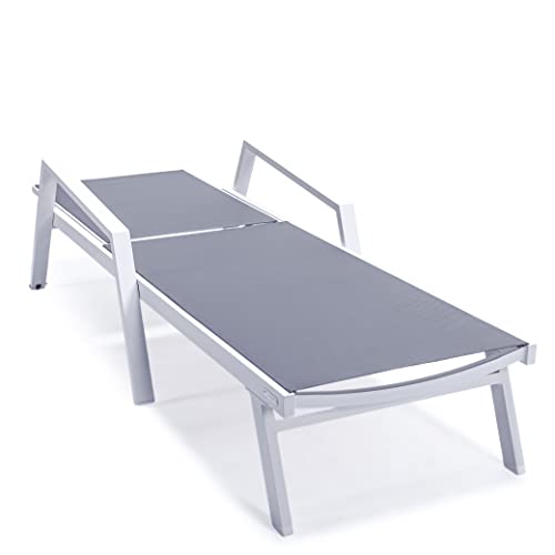 LeisureMod Marlin Modern Outdoor Chaise Lounge Chair Set with Fire Pit Table Dark Grey
