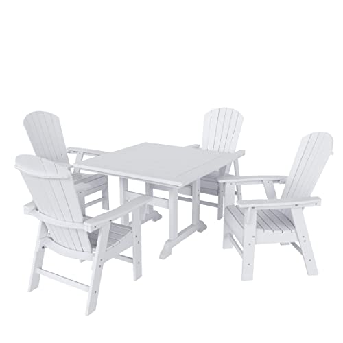 WO WESTIN OUTDOOR 5 PCS Adirondack Patio Dining Set with Square Table and Armchairs White