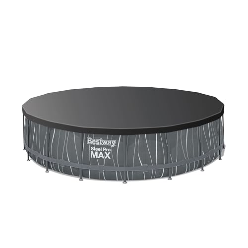 Bestway Steel Pro MAX 18 Foot x 48 Inches Round Swimming Pool Set Grey Print LED