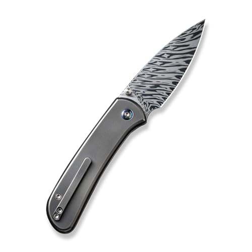 WE Knife Polished Gray Orange Peel Textured Titanium Handle