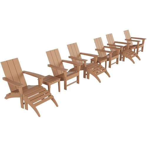 Costaelm Palms 12-Piece Modern Poly Folding Adirondack Chair Set with Ottoman and Side Table