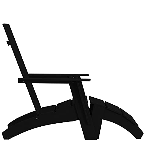 Taylor & Logan Brady Dual Slat Back Poly Resin Adirondack Chairs with Foot Rests Black