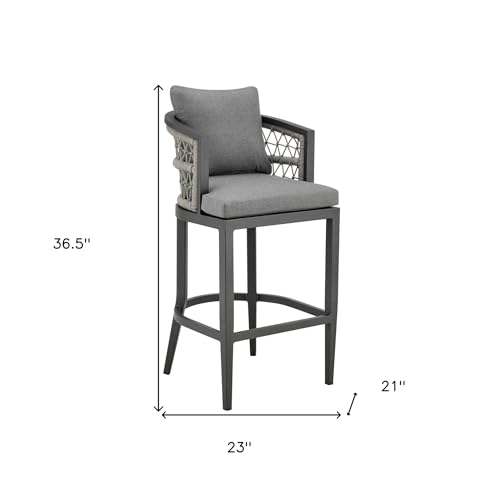 HomeRoots 37" Gray Metal Outdoor Counter Height Bar Chair with Footrest Grey