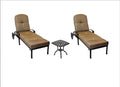 Patio Land Elizabeth Outdoor Patio 3pc Chaise Lounges Set Dark Bronze Cast Aluminum Walnut