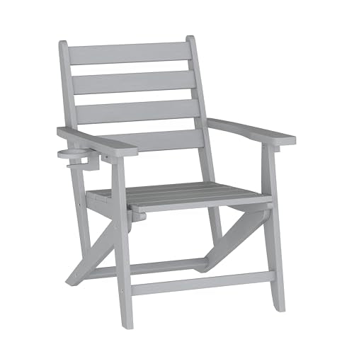 Flash Furniture Tolleson 7 PC Indoor-Outdoor Adirondack Dining Set, 72" Table & 6 Chairs with Cupholders, Gray
