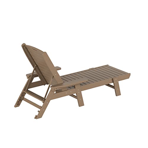 WestinTrends Malibu Poly Reclining Chaise Lounge Set with Table Weathered Wood