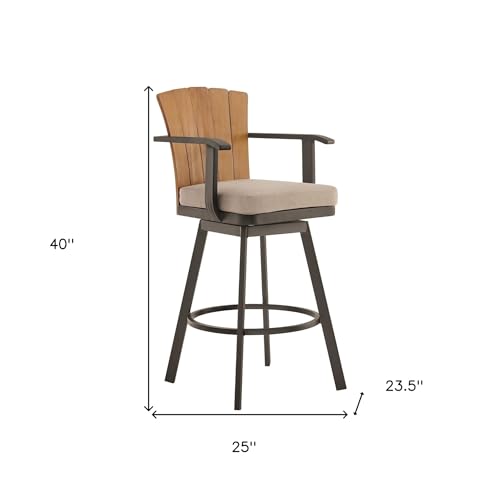HomeRoots 40" Brown Metal Swivel Outdoor Counter Height Bar Chair with Footrest Brown