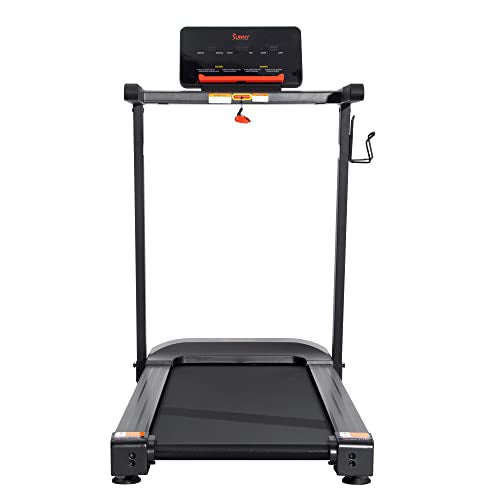 Sunny Health & Fitness Slim Folding Treadmill with 12-Level Auto Incline Black