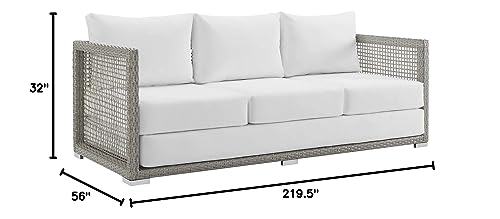 Modway Aura Outdoor Patio Wicker Rattan Sofa Set Gray White