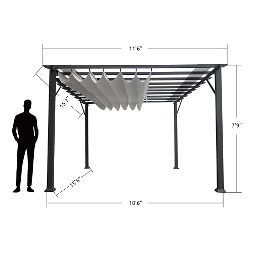 Paragon Outdoor 11’ x 16’ Florence Aluminum Pergola with Retractable Canopy Silver