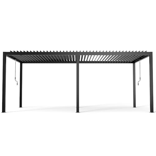 Kaimei Aluminum Pergola with Tilting Steel Louvers 10x19FT Outdoor Patio Cover Black